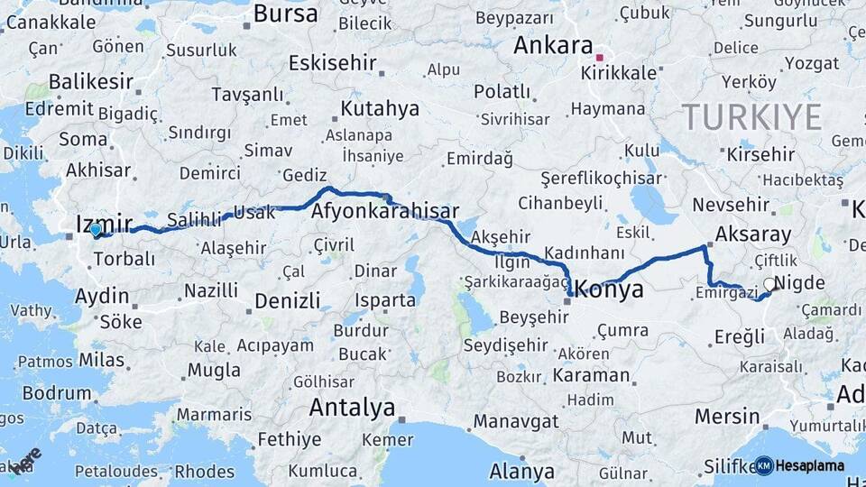 İzmir Kemalpaşa Niğde Arası Kaç Km - Yol Haritası