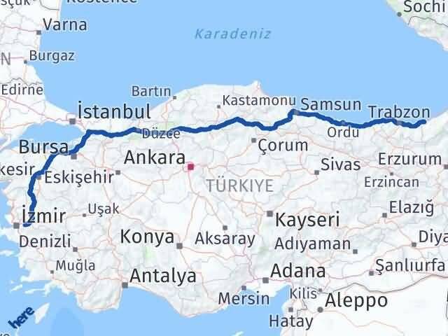 İzmir Kemalpaşa Rize Arası Kaç Km - Yol Haritası