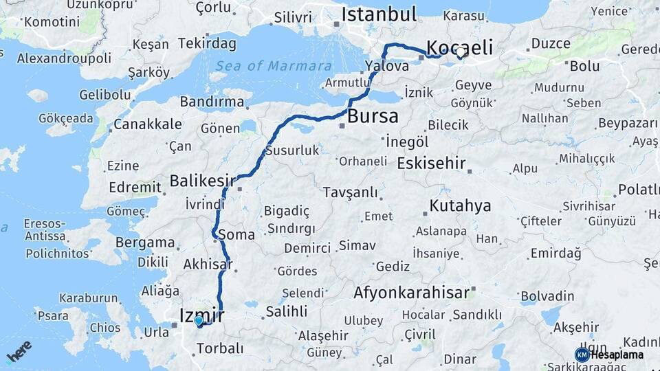 İzmir Kemalpaşa Sakarya Arası Kaç Km - Yol Haritası
