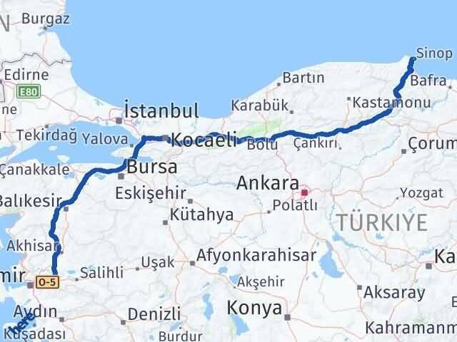 İzmir Kemalpaşa Sinop Arası Kaç Km - Yol Haritası
