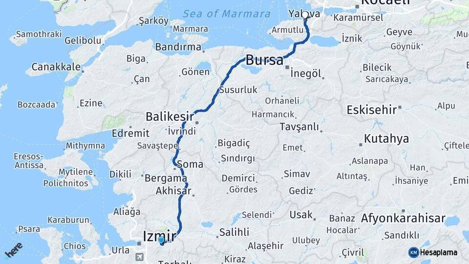 İzmir Kemalpaşa Yalova Arası Kaç Km - Yol Haritası