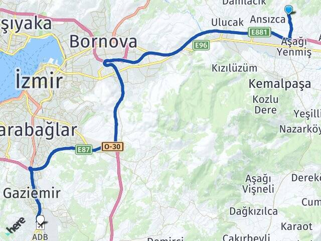 Yenmiş Adnan Menderes Havalimanı Arası Kaç Km - Yol Tarifi