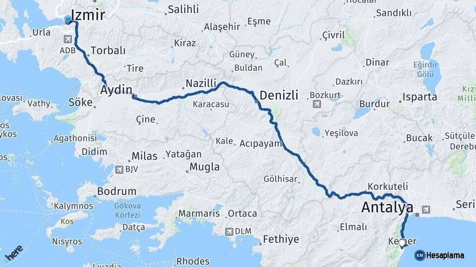İzmir Kemer Antalya Arası Kaç Km - Yol Haritası