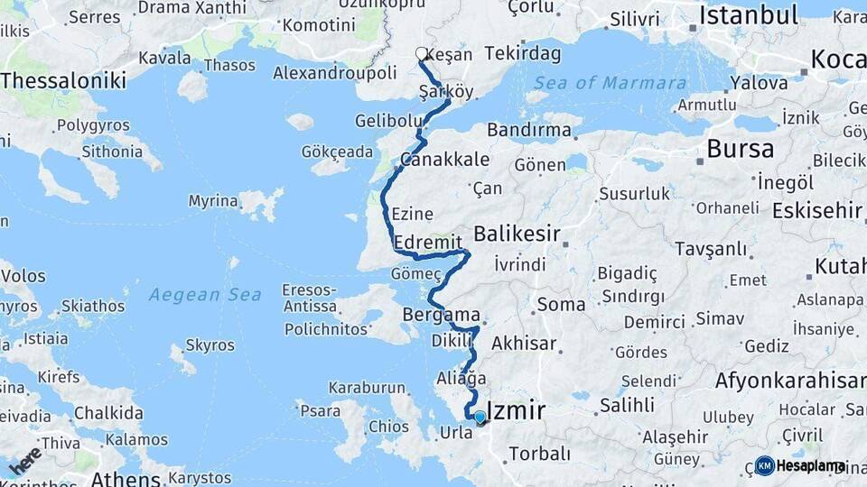 İzmir Keşan Edirne Arası Kaç Km - Yol Haritası