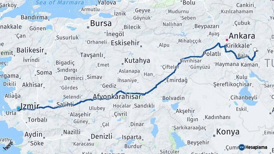 İzmir Keskin Kırıkkale Arası Kaç Km - Yol Haritası