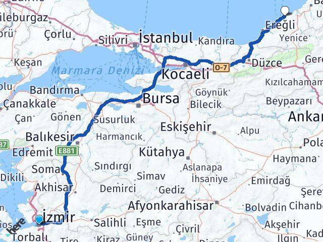 İzmir Kilimli Zonguldak Arası Kaç Km - Yol Haritası