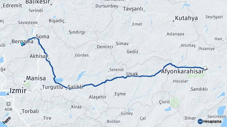 İzmir Kınık Afyonkarahisar Arası Kaç Km - Yol Haritası