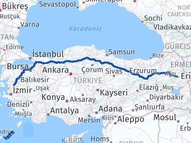 İzmir Kınık Ağrı Arası Kaç Km - Yol Haritası