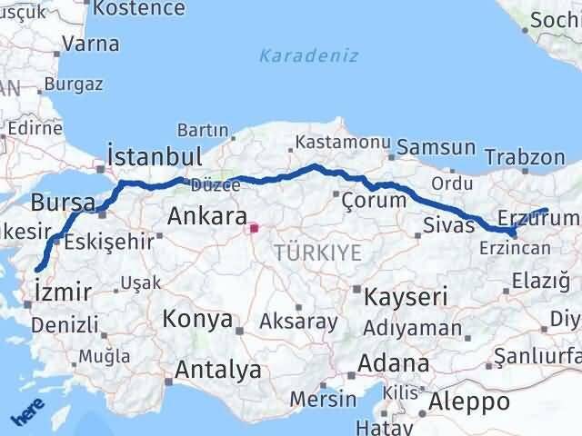 İzmir Kınık Bayburt Arası Kaç Km - Yol Haritası