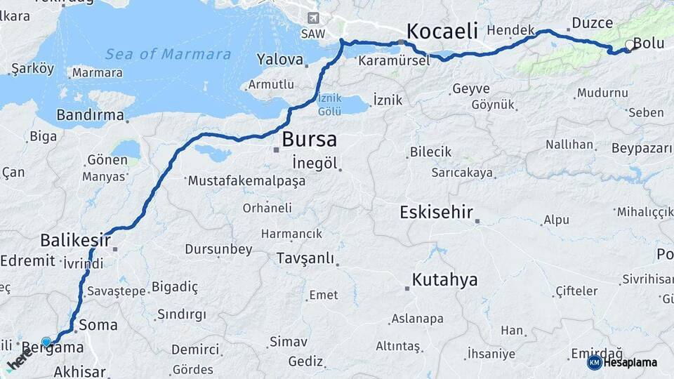 İzmir Kınık Bolu Arası Kaç Km - Yol Haritası