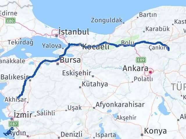 İzmir Kınık Çankırı Arası Kaç Km - Yol Haritası