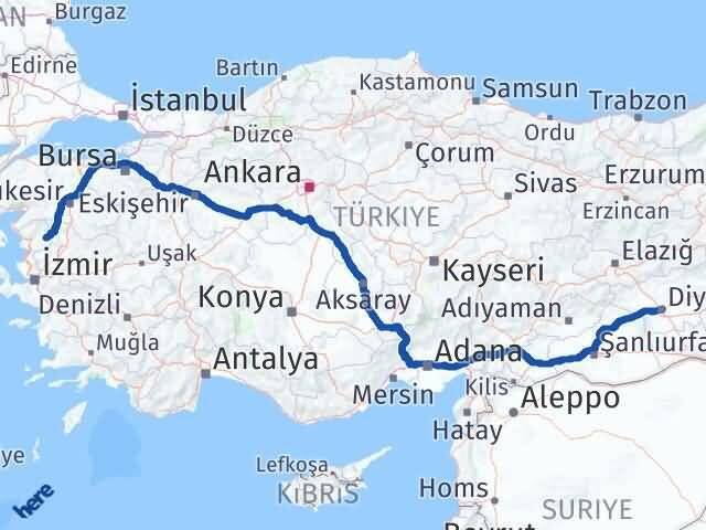 İzmir Kınık Diyarbakır Arası Kaç Km - Yol Haritası