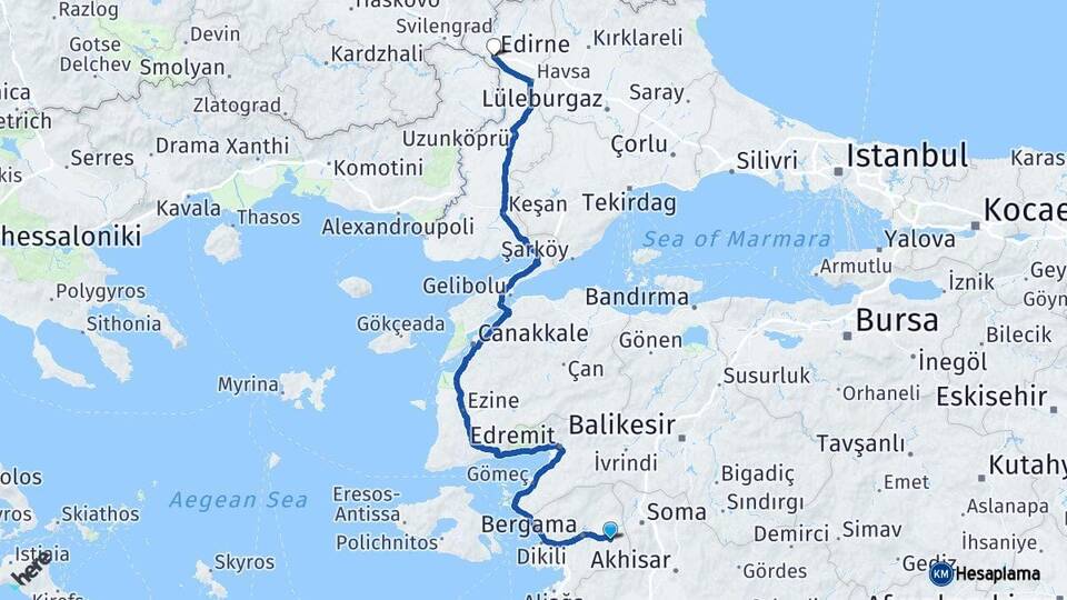 İzmir Kınık Edirne Arası Kaç Km - Yol Haritası
