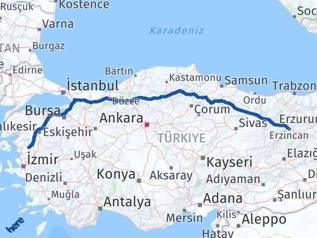 İzmir Kınık Erzincan Arası Kaç Km - Yol Haritası