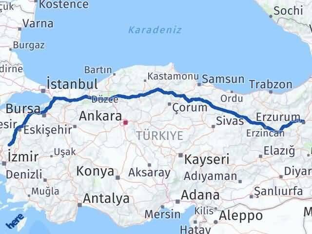 İzmir Kınık Erzurum Arası Kaç Km - Yol Haritası