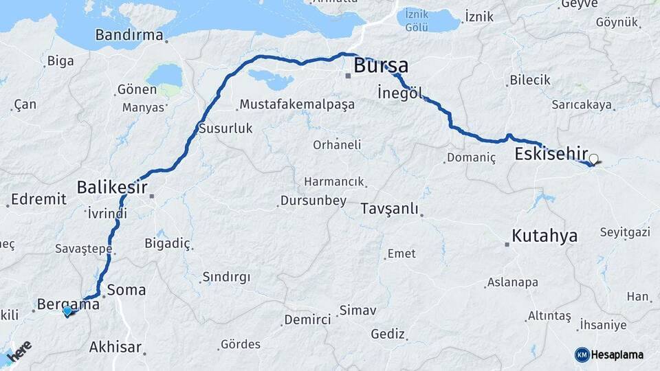 İzmir Kınık Eskişehir Arası Kaç Km - Yol Haritası