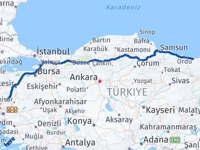 İzmir Kınık Giresun Arası Kaç Km - Yol Haritası