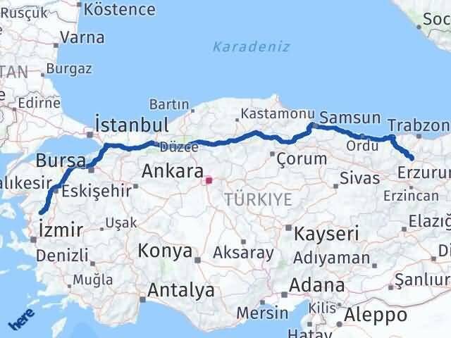 İzmir Kınık Gümüşhane Arası Kaç Km - Yol Haritası