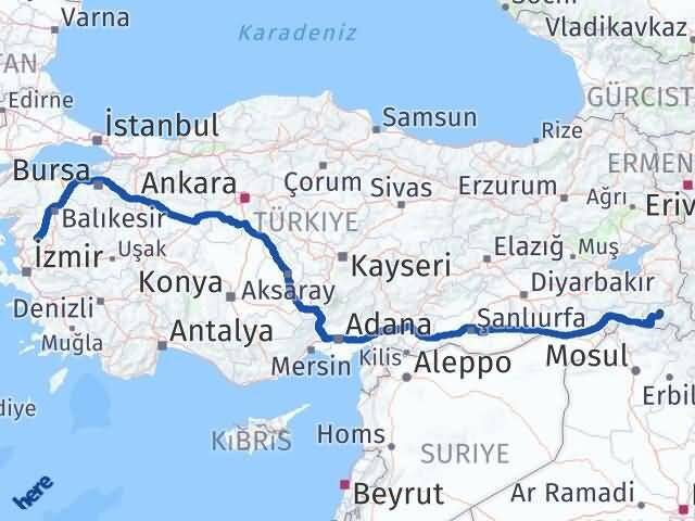 İzmir Kınık Hakkari Arası Kaç Km - Yol Haritası