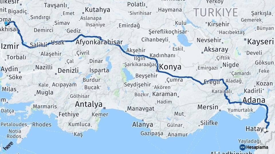İzmir Kınık Hatay Arası Kaç Km - Yol Haritası