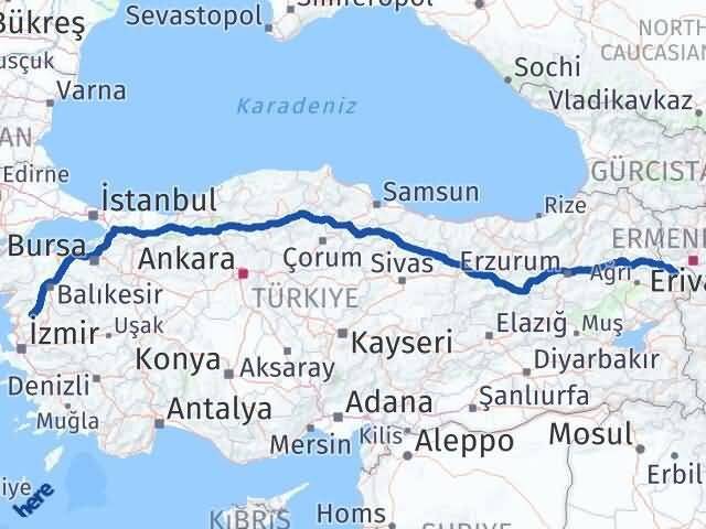 İzmir Kınık Iğdır Arası Kaç Km - Yol Haritası