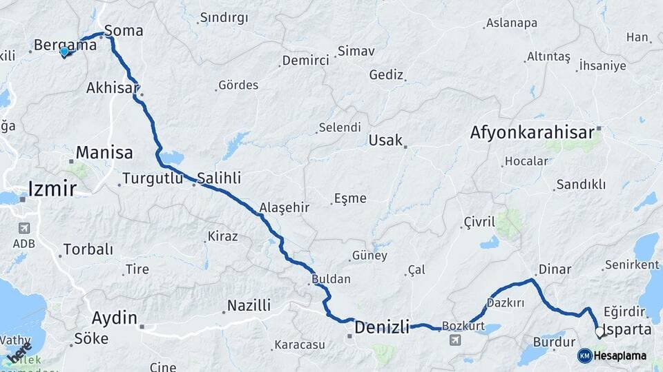 İzmir Kınık Isparta Arası Kaç Km - Yol Haritası