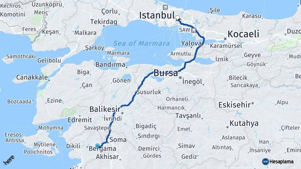 İzmir Kınık İstanbul Arası Kaç Km - Yol Haritası