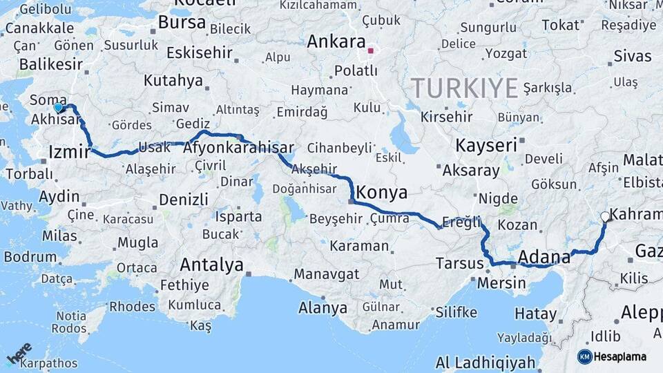 İzmir Kınık Kahramanmaraş Arası Kaç Km - Yol Haritası