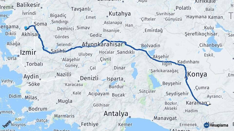 İzmir Kınık Karaman Arası Kaç Km - Yol Haritası