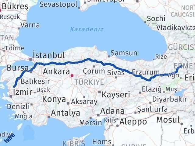 İzmir Kınık Kars Arası Kaç Km - Yol Haritası