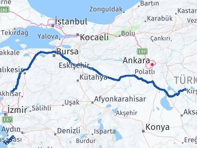 İzmir Kınık Kırşehir Arası Kaç Km - Yol Haritası