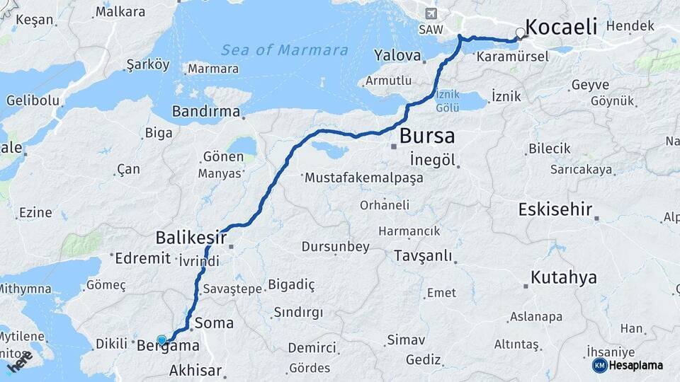 İzmir Kınık Kocaeli Arası Kaç Km - Yol Haritası