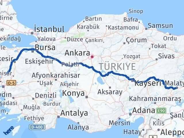 İzmir Kınık Malatya Arası Kaç Km - Yol Haritası