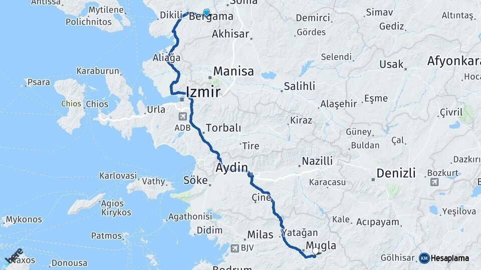 İzmir Kınık Muğla Arası Kaç Km - Yol Haritası