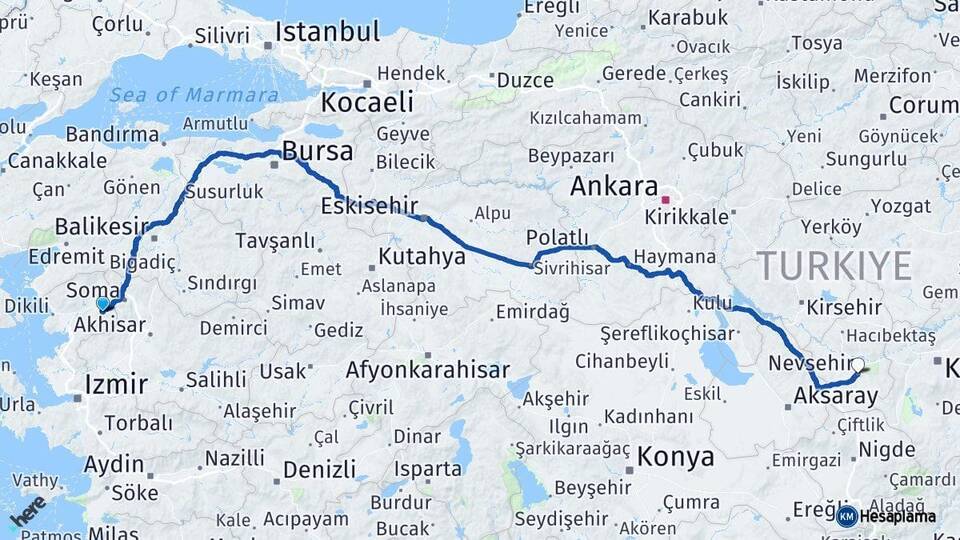 İzmir Kınık Nevşehir Arası Kaç Km - Yol Haritası