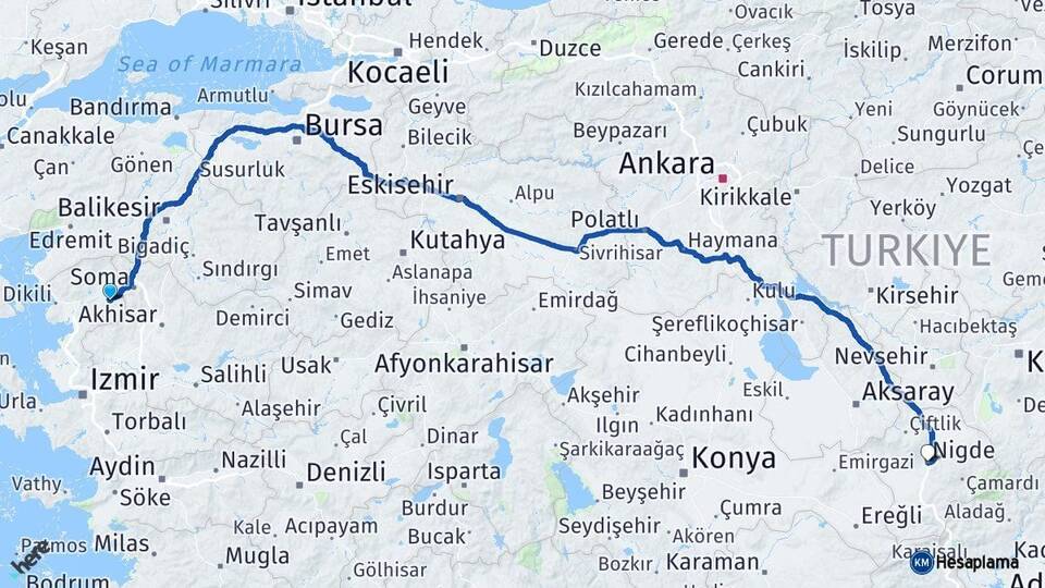 İzmir Kınık Niğde Arası Kaç Km - Yol Haritası