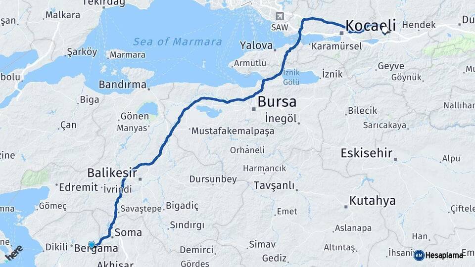 İzmir Kınık Sakarya Arası Kaç Km - Yol Haritası