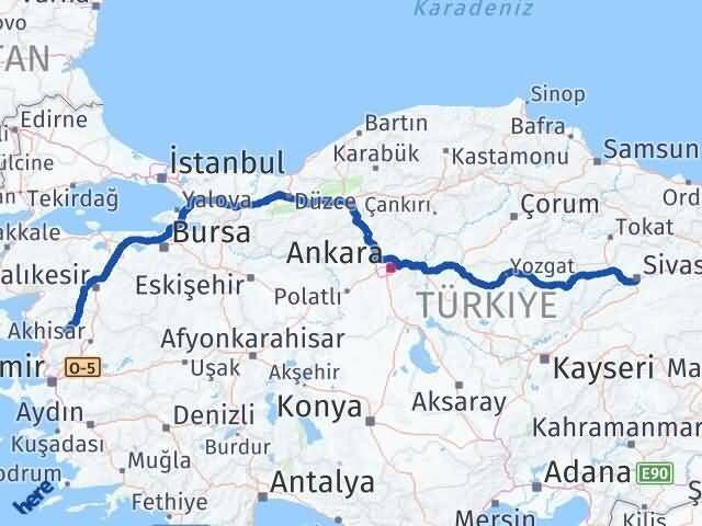 İzmir Kınık Sivas Arası Kaç Km - Yol Haritası