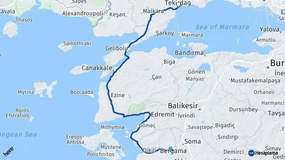 İzmir Kınık Tekirdağ Arası Kaç Km - Yol Haritası