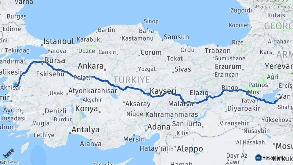 İzmir Kınık Van Arası Kaç Km - Yol Haritası