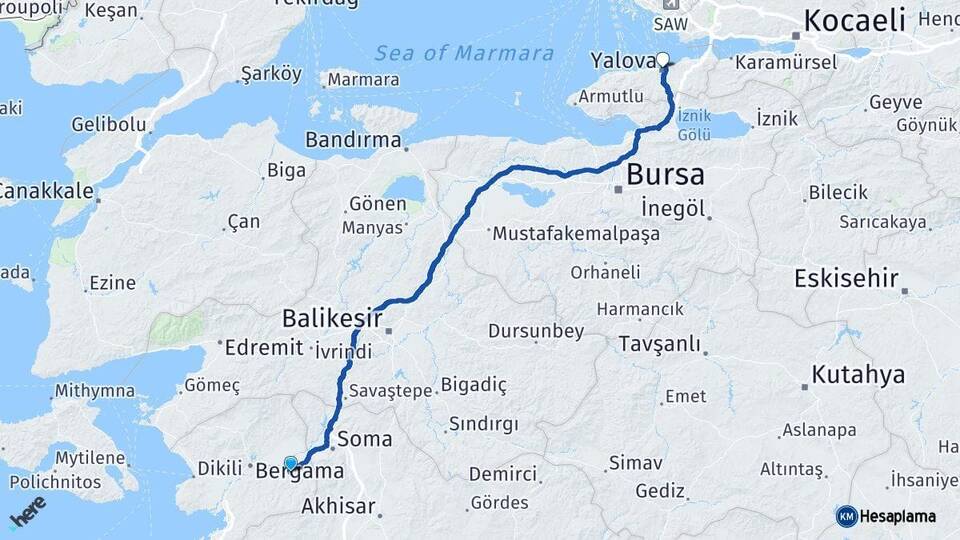 İzmir Kınık Yalova Arası Kaç Km - Yol Haritası