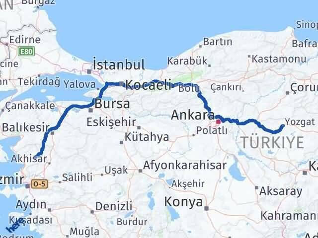 İzmir Kınık Yozgat Arası Kaç Km - Yol Haritası