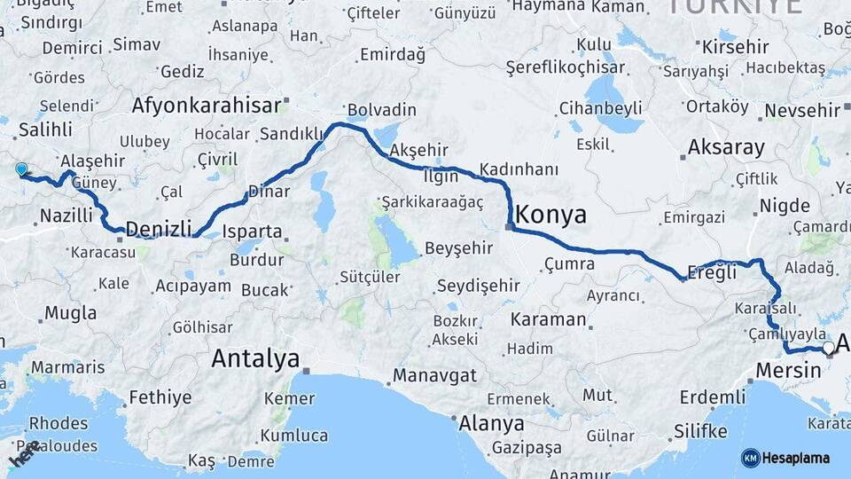 İzmir Kiraz Adana Arası Kaç Km - Yol Haritası