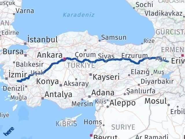 İzmir Kiraz Ağrı Arası Kaç Km - Yol Haritası