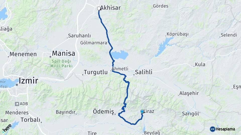 İzmir Kiraz Akhisar Manisa Arası Kaç Km - Yol Haritası
