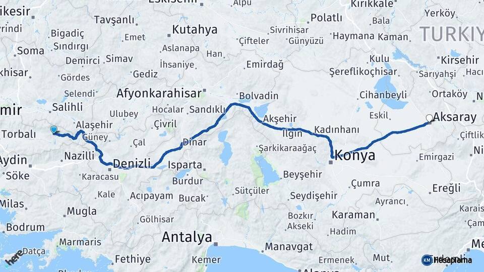İzmir Kiraz Aksaray Arası Kaç Km - Yol Haritası