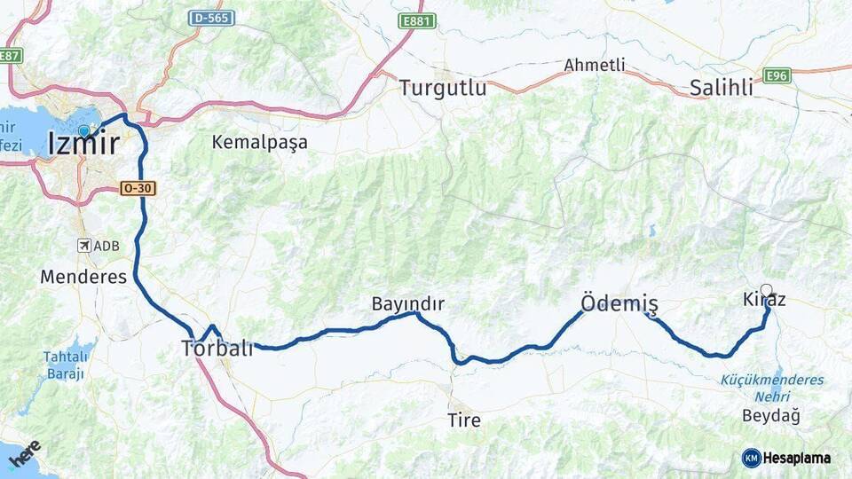 İzmir Kiraz Arası Kaç Km - Yol Haritası