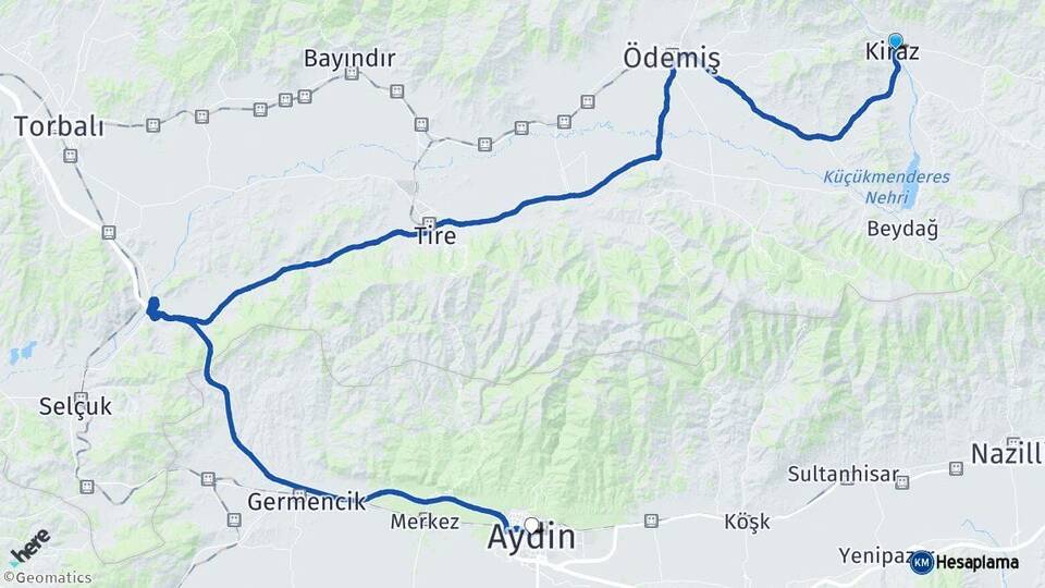 İzmir Kiraz Aydın Arası Kaç Km - Yol Haritası