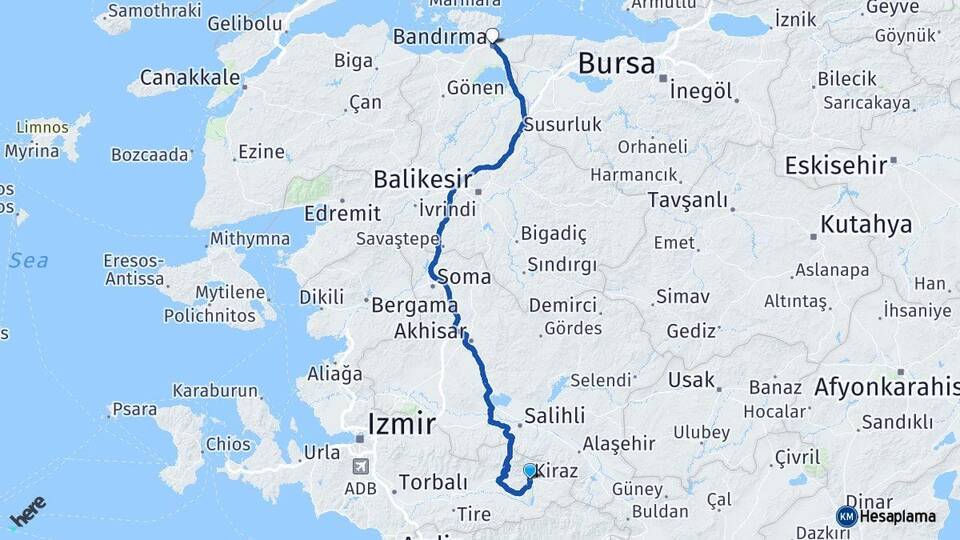 İzmir Kiraz Bandırma Balıkesir Arası Kaç Km - Yol Haritası