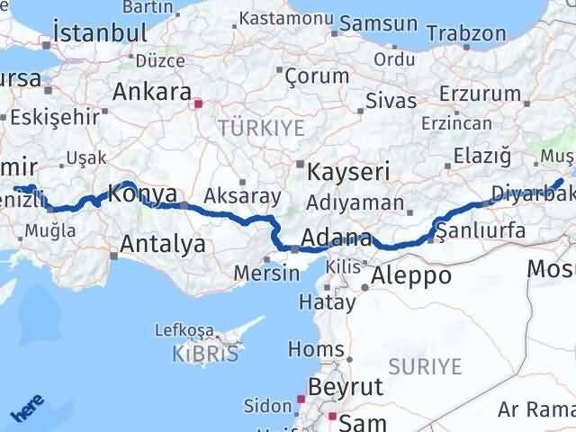 İzmir Kiraz Bitlis Arası Kaç Km - Yol Haritası
